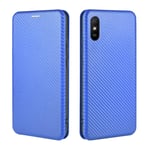 VGANA Wallet Case for Xiaomi Redmi 9AT, Carbon Fiber Waterproof Filp Book Cover. Blue