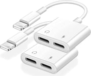 [Certifié Apple Mfi] Lot De 2 Adaptateur Iphone Lightning Vers 2 Lightning,Double Adaptateur Casque Lightning Aux + Chargeur Répartiteur De Câble Compatible Avec Iphone 13/12/11/Se/X/Xr/Xs/8/7