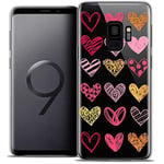 Caseink Coque pour Samsung Galaxy S9 (5.8) Housse Etui [Crystal Gel HD Collection Sweetie Design Doodling Hearts - Souple - Ultra Fin - Imprimé en France]
