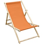 Ecd Germany - Chaise Longue Bain de Soleil de Jardin - Fauteuil de Plage Pliant - Fauteuil de Relaxation - Orange - Réglable - Chaise Longue en Bois