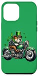 Coque pour iPhone 14 Plus St. Patricks Ride: Bulldog on a Classic Motorcycle
