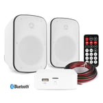 Garden Speaker System - 2 x BD50W White Wall Speakers with Bluetooth Amplifier