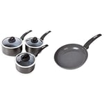 Tower Cerasure Non Stick Induction Saucepans Sets with Lids, Graphite, 3 Piece Set, 16/18/20 cm & Cerastone Induction Frying Pan Non-Stick Ceramic Coating, Forged Aluminium, Graphite, 24 cm