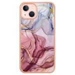 iPhone 15 Hybrid Plastdeksel - Lilla / Rosa Marmor