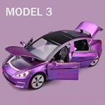 1:32 Tesla Model X Model 3 Model S Model Y Legering Bilmodell Diecasts Leksaksbil Ljud Och Lätt Barnleksaker För Barn Presenter Pojkleksak Model 3 Purple