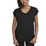 Urban Classics Women's Ladies Round V-Neck Extended Shoulder Tee T-Shirt, Black (Black 00007), Small