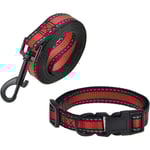 Hundkoppel, Halsband Combo Pack | Röd | Reflekterande 3M-rand med nylonband | (Röd 2-pack koppel halsband, Liten hals 12\"-17\"" -20 LB)"