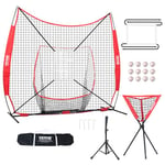 VEVOR 7x7 ft Baseball Softball Practice Net, Portable Baseball Training Net for Hitting Catching Pitching, Backstop Equipment with Bow Frame, Carry Bag, Strike Zone, 12 Balls, Tee, and Ball Collector