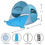 Pop Up Beach Shelter 3-4 personers strandtält Solskyddskasttält för utomhusblått