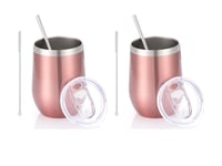 Coffee Cup,Reusable Ttravel Mug Leakproof with Lid Stainless Steel Vacuum Cup with Straw Cold & Hot Drinks Travel Mug 12oz,for Champaign、Drinks、Cocktail、Beer、Office(Rose Gold, 2)