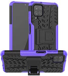 For Samsung Galaxy A12 Shockproof Case, Hybrid [Tough] Rugged Armor Protective Cover, Phone Case Cover With Built-in [Kickstand] For Samsung Galaxy A12 SM-A125F (6.5") - Purple