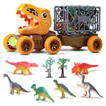 Oderra Jouet Dinosaure Camion - Voiture Dinosaure Enfant avec 6 Mini Dinosaures et Deux Arbres, Jouet Dinosaure avec Musique pour Jouet 3 4 5 Ans garçon et Filles