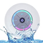 JUSTOP Rainbow LED Bluetooth Shower Speaker With FM Radio, IP67 Portable Fully Waterproof, Hands-Free Speakerphone. Rechargeable Using Micro USB, Perfect Speaker for Golf, Beach, Shower & Home (White)