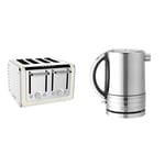 Dualit Architect 4Slice Toaster|Stainless Steel with Canvas White Trim|46523 & 72926 Architect Kettle | 1.5 Litre 2.3 KW Stainless Steel Kettle With Grey Trim