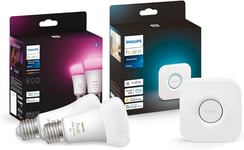 Philips Hue White and Col. Amb. E27 2 Pack 800lm + Bridge 2 pieces 
