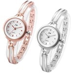 Elegant analog kvartsarmbandsur för kvinnor, liten enkel vardaglig klocka med metallarmband i roséguld/silver