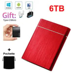 SSD Portable Disque Dur Externe 6TB 6To Rouge avec OTG Type-C et Micro B + Pochette Sac de Stockage en Tissu