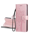 HAOTIAN Case for OPPO A52/A72, Pretty Retro Embossed Leaves Pattern Design Leather Wallet Flip Cover, OPPO A52/A72 Case [Card Slots] [Magnetic Closure] [Kickstand], Rose Gold