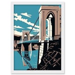 Artery8 Clifton Suspension Bridge Tan Brown Blue Linocut Artwork Framed A3 Wall Art Print