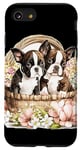 Coque pour iPhone SE (2020) / 7 / 8 Chiots Boston Terrier dans un panier en osier floral