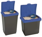 Large Plastic Storage Bin + Scoop Bird Seed Animal Pet Dry Feed Food Rock Salt (Set of 2 Blue - 30 Litre + 47 Litre)
