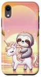 Coque pour iPhone XR Kawaii Sloth on Unicorn Escapade