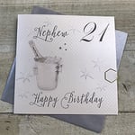 White Cotton Cards WBS21–N Seau à Champagne 21 Neveu, Joyeux Anniversaire» Carte d'anniversaire Faite à la Main Blanc