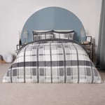 OHS Christmas Duvet Set Single Check Teddy Fleece, Grey Winter Bedding Set Single Duvet Cover Warm Soft Comfy Fluffy Bedding with Pillowcase Quilt Cover