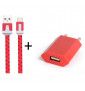 Pack Chargeur Pour "Samsung Galaxy Tab A7" Tablette Type C (Cable Noodle 1m Chargeur + Prise Secteur Usb) Murale Android - Rouge