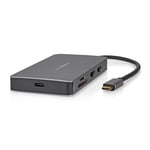 Nedis USB Multi-Port Adapter | USB 3.2 Gen 1 | USB-C™ Hane | Micro SD / RJ45 Hona / SD / USB-C™ Hona / 2x HDMI™ / 2x USB-A Hona | 5 Gbps | 0.20 m | Rund | Guldplaterad | PVC | Antracit | Låda