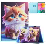 För Samsung Galaxy Tab S6 Lite Färgad Ritsömmar Läder Tablet Smart Case Yellow Cat