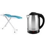 Mabel Home Adjustable Height, Deluxe, 4-Leg, Ironing Board, Extra Cover, Blue/White Patterned & Geepas Electric Kettle, 1500W | Stainless Steel Cordless Kettle | 1.8L Jug Kettle for Hot Water Tea
