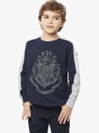 Fabric Flavours Kids' Harry Potter Reflective Hogwarts Crest Sweatshirt, Navy/Grey