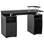 HOMCOM Bureau Informatique étagères et tiroir, 120 x 50 x 85 cm, Bureau d'ordinateur avec Rangement Support imprimant et Clavier, Table d'étude pour Chambre, Bureau, Noir
