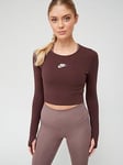 Nike NSW Long Sleeve Crop Top - Burgundy, Burgundy, Size 2Xl, Women
