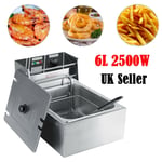 6L Commercial Electric Deep Fryer Fat Chip Fry Pot Tank Stainless Steel 2200W UK