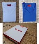 New HUGO BOSS mens 2 pack Blue White v-neck cotton jeans stretch t-shirt Medium