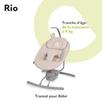 LIONELO RIO Transat Balancelle Électrique pour Bébés jusqu'à 9 kg Dossier Réglable, 3 vitesses de Balancement, Coussin, Sangles de Sécurité, Mélodies et Sons de la Nature, Bâtonnet pour Jouet, Légère