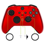 eXtremeRate Chrome Red Edition Glossy Faceplate Cover, Front Housing Shell Case Replacement Kit for Xbox One Elite Series 2 Controller Model 1797 - Thumbstick Accent Rings Included