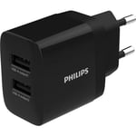 Philips USB-laddare, 2 uttag, svart