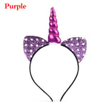 Girls Unicorn Headband Cat Ears Hairband Rainbow Hair Band Purple