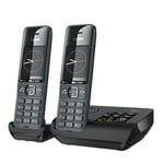 Gigaset Family Plus A Duo - 2 Cordless DECT phones with answering machine - Elegant Design - Best audio quality with handsfree - Phone Book with 200 contacts - Twin Handset, titanium black