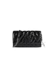 Armani Exchange Women Shoulder Chain, Quilted Texture, Logo Plaque Tri-Fold Wallet, Black, One Size