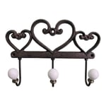Rustic Ornate Hearts Wall Hooks Cast Iron Round White Tips Towels Coats Hangers
