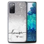 Personalised Phone Case compatible with Samsung Galaxy S20 FE Custom Handwriting Glitter Ombre Silver Sparkle White Marble Transparent Clear Ultra Soft Flexi Silicone Gel/TPU Bumper Cover
