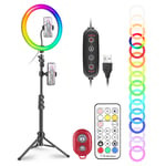 Neewer 12" RGB Selfie Ring Light with Stand, Dimmable LED Ringlight with 48-inch Tripod Stand, Phone Holder, Remote Control, 29 Colors Modes for Makeup/Live Streaming/YouTube/Tiktok/Video Shooting