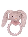 Rattle, Silic Ring W. Knitted Bunny, Soft Powder Toys Baby Toys Rattles Pink Smallstuff
