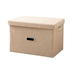 Jjoer Canvas Storage Box Linen Storage With Handles Fabric Box Wardrobe Storage Boxes Small Storage Boxes With Lids For Magazine Duvet beige,L