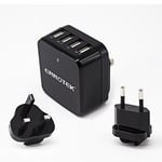 ENNOTEK USB Charger 4-Port Wall Charger (6.8 Amp) with UK/EU/US Plugs for Mobile Phones & Tablet PCs Home Office Travel Use - Black