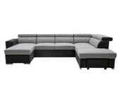 Canapé d'angle panoramique réversible et convertible ATHENA tissu gris clair